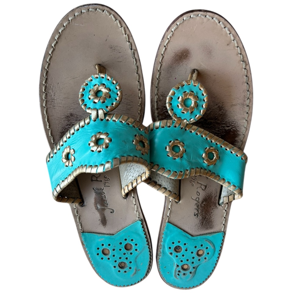 Turquoise and Gold Jack Rogers Sandals - Size 10
